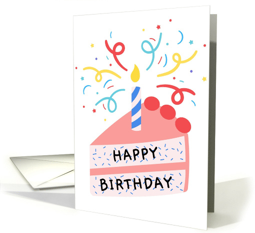 Happy Birthday Cake Slice With Candle And Confetti card (1893404)