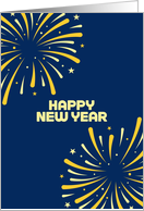 Happy New Year Blue Sky With Fireworks card