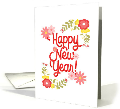 Happy New Year Cute Colorful Floral Red Pink Yellow card (1893758)