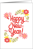 Happy New Year Cute Colorful Floral Red Pink Yellow card
