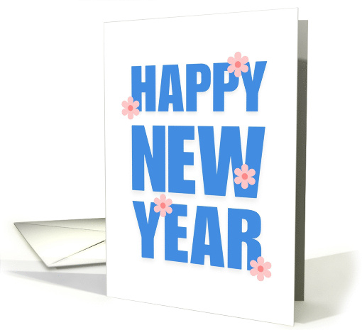 Happy New Year With Cute Pink Flowers card (1895464)