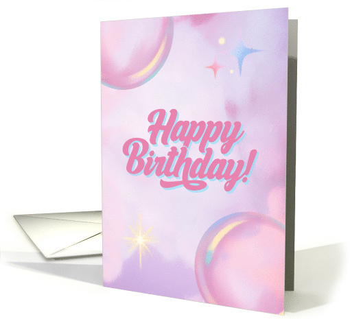 Happy Birthday Pink Bubbles With Stars card (1895960)