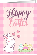 Happy Easter Cute Bunny With Eggs And Hearts card
