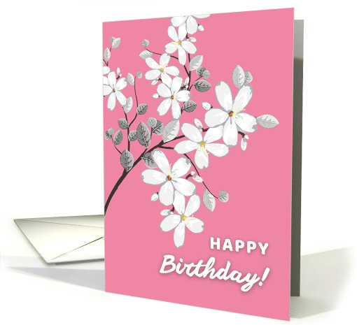 Happy Birthday Pink Background With White Flowers card (1920702)