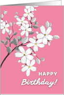 Happy Birthday Pink Background With White Flowers card