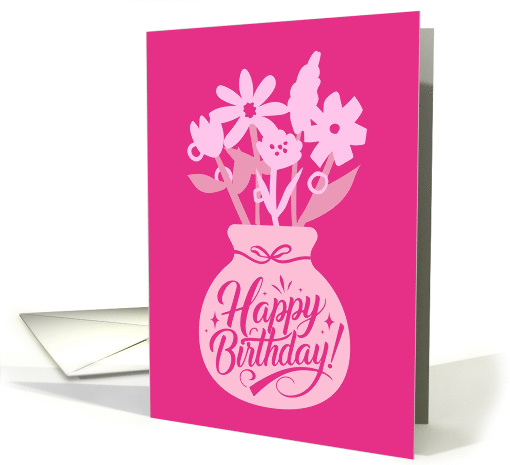 Pink Happy Birthday Cute Vase With Flowers card (1921652)