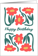 Happy Birthday Red Flowers Floral Birthday Card