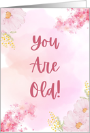 You Are Old Funny Pink Floral Birthday card