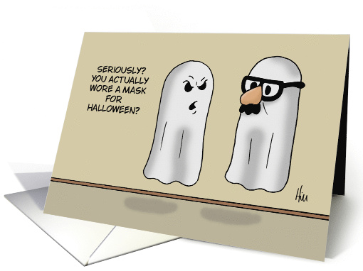 Humorous Halloween Card With Ghosts One Wearing A Mask card (1862722)