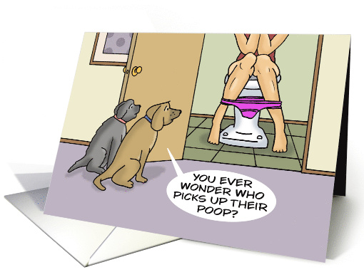 Funny Blank Card With Cartoon Dogs Who Picks Up Their Poop card