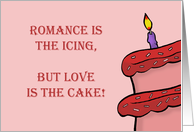 Spouse Anniversary Card Romance is the Icing But Love Is The Cake card