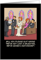 Funny Blank Note Card With A Cartoon Showing Parents At Wedding card