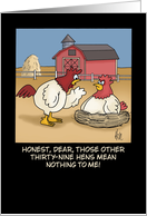 Funny Blank Note Card With A Cartoon Showing Rooster And Hen card