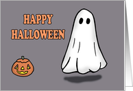 Cute Halloween Card With a Cute Ghost and Pumpkin card