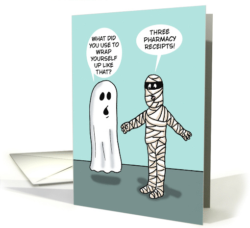 Funny Halloween Card With Cartoon Ghost And Mummy card (1872706)
