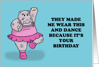 Funny Birthday Card With Cartoon Hippo In A Tutu They Made Me card