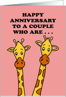 Cute Anniversary Card With Cartoon Giraffes Head And Shoulders Above card