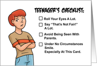 Funny Teen Birthday With Teenager’s Checklist card