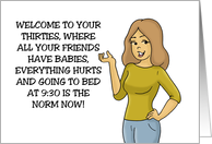 Humorous 30th Birthday Welcome To Your Thirties With Cartoon Woman card