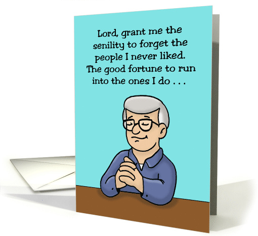 Getting Older Birthday Card With Elderly Cartoon Man Praying card