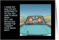 Humorous Blank Card With Couple Driving You Missed The Turnoff card