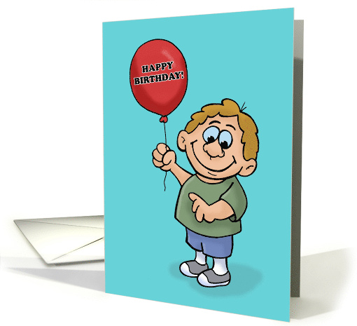 Cute Birthday With Cartoon Boy Holding A Balloon card (1904600)