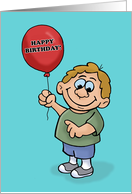Cute Birthday With Cartoon Boy Holding A Balloon card