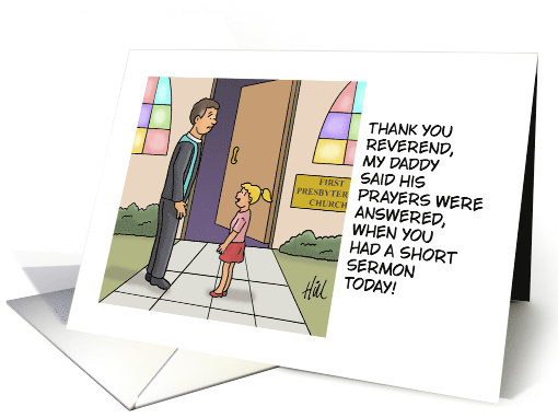 Funny Birthday For A Minister With Cartoon About A Short Sermon card