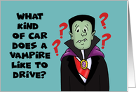 Cute Halloween Riddle What Kind Of Car Does A Vampire Drive card