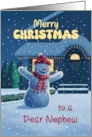 Cute Snowman in Front of House Merry Christmas to a Nephew card