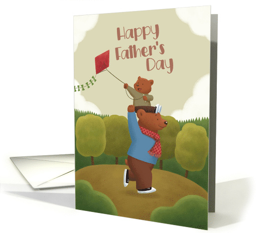 Father and son bears playing together in a forest on Father's Day card