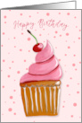 Birthday Cupcake with Cherry on Top Painterly Gouache Blank card