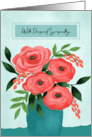 Deepest Sympathy Red Roses on Teal Vase card