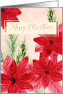 Merry Christmas Poinsettias and Pine Branches card