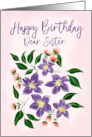 Sister Birthday Painterly Purple Flowers and Pink Blooms card