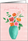 Valentine’s Day Painterly Delicate Flowers in Green Teal Vase card