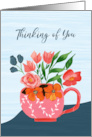 Thinking of You Pink Mug with Flowers card