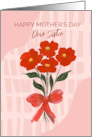 Sister Mother’s Day Orange Painterly Flowers Bouquet with Red Bow card