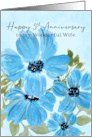 Happy 5th Anniversary to Wonderful Wife Blue Watercolor Flowers card