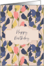 Yellow Coral Pink and Blue Flower Buds Birthday card