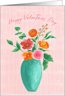 Valentine’s Day Painterly Delicate Flowers in Green Teal Vase card