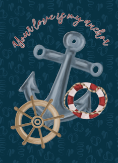 Valentine's Day Card with Anchor Ship Wheel and Lifebuoy