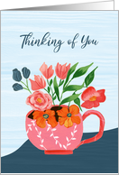Thinking of You Pink Mug with Flowers card