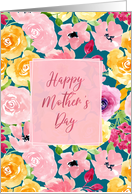 Happy Mothers Day Watercolor Pink and Yellow Flowers card