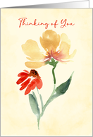 Thinking of You Minimalist Yellow and Orange Watercolor Flower Branch card