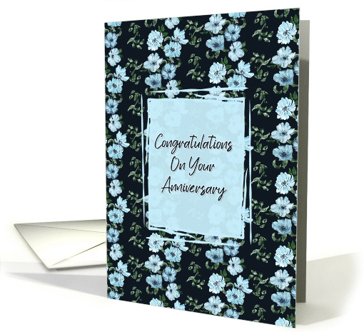 Congratulations on Your Anniversary Blue Watercolor Flower Vines card