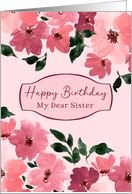 Happy Birthday My Dear Sister Watercolor Peach and Red Flowers card