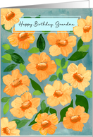 Happy Birthday Grandma Painterly Orange Flowers on Blue Background card