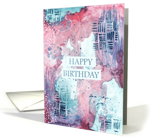 Mixed Media Abstract Blue Happy Birthday card (1950118)