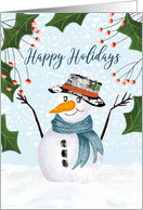 Happy Holidays Happy Snowman Winter Scene